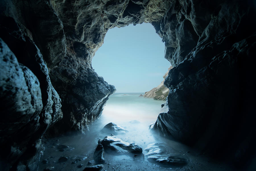 Pacific Waves Crash Through A Sea Cave At Leo Carillo State Park ...