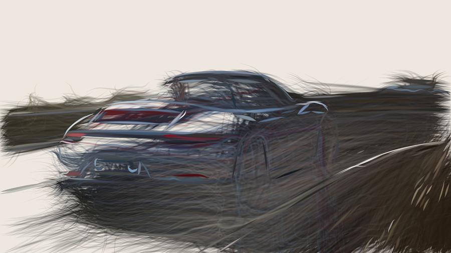 Porsche 911 GTS Drawing #7 Digital Art by CarsToon Concept