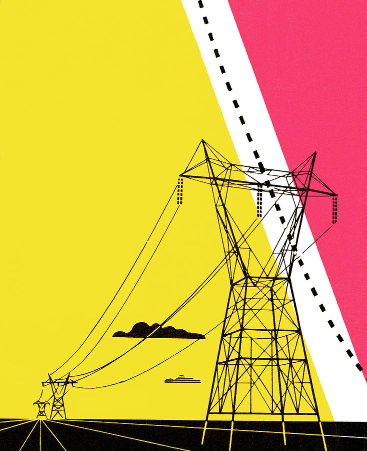 Vintage Drawing - Power lines #6 by CSA Images