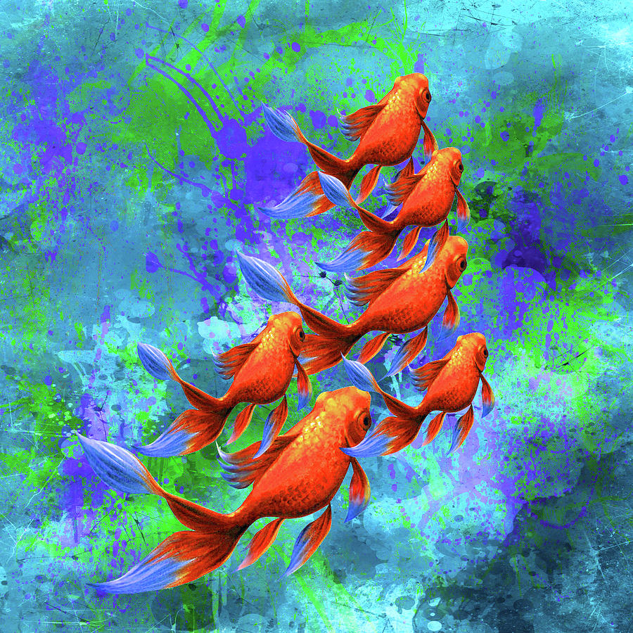 6 Red Fish Mixed Media By Ata Alishahi 