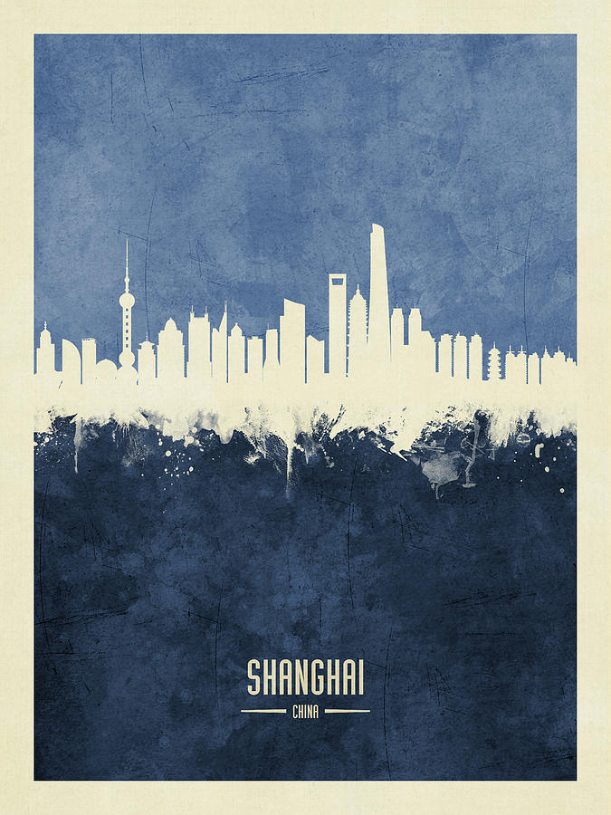 Skyline Digital Art - Shanghai China Skyline #6 by Michael Tompsett