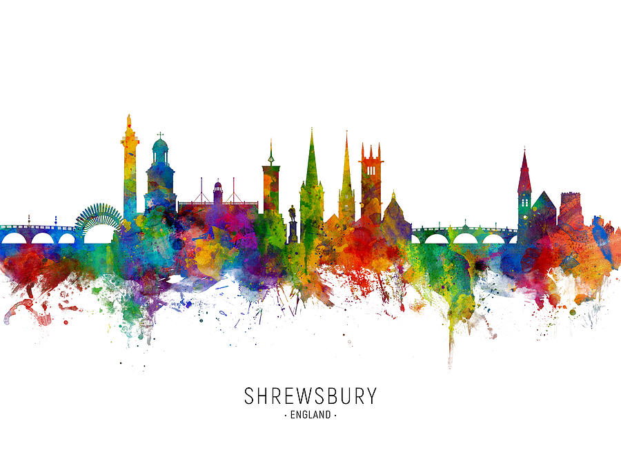 Shrewsbury England Skyline #6 Digital Art by Michael Tompsett