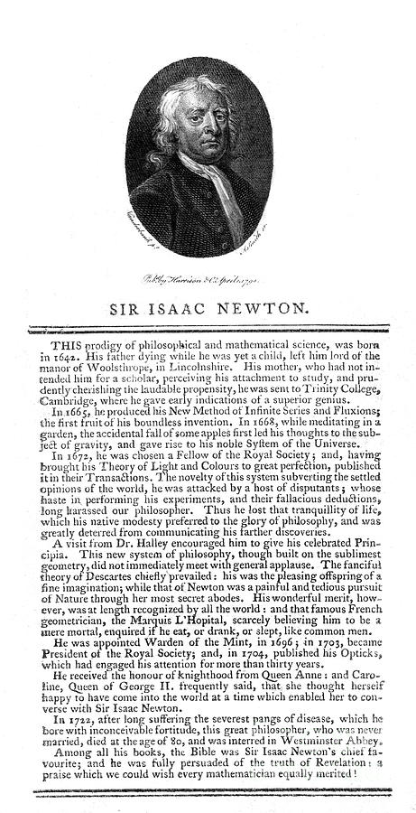 Sir Isaac Newton, English #6 Drawing by Print Collector