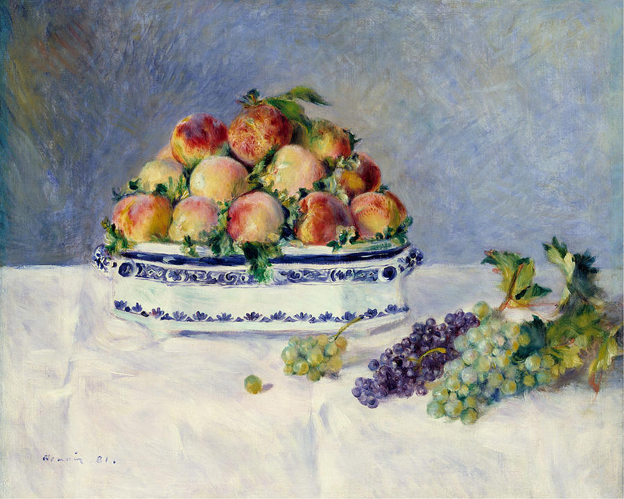 Fruit Painting - Still Life With Peaches And Grapes #6 by Auguste Renoir