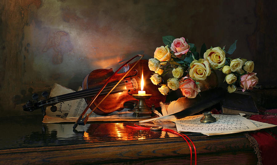 Still Life With Violin And Roses #6 Photograph by Andrey Morozov