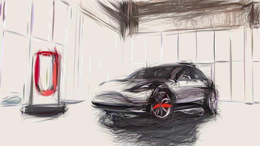 Tesla Model 3 Prototype Draw #7 Digital Art by CarsToon Concept
