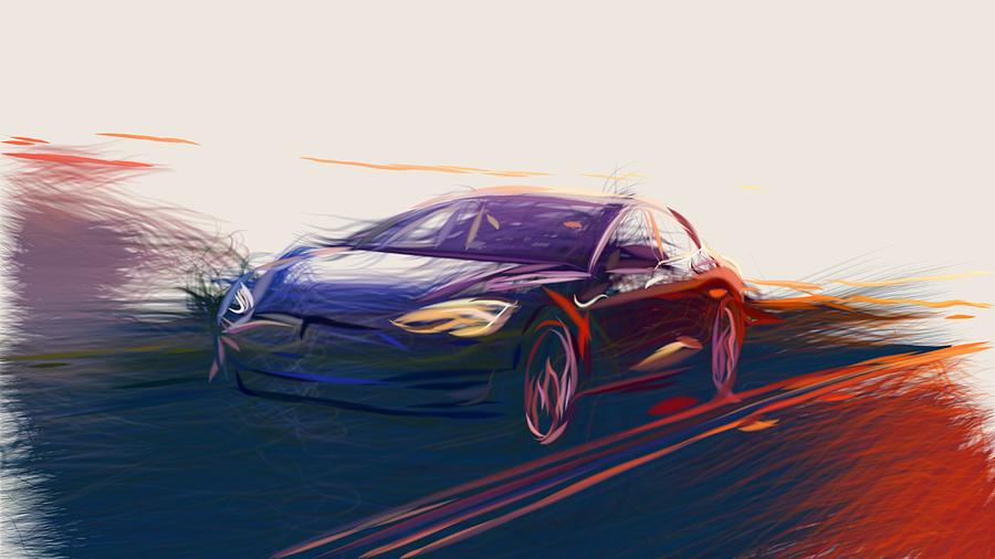 Tesla Model S P100D Drawing #7 Digital Art by CarsToon Concept
