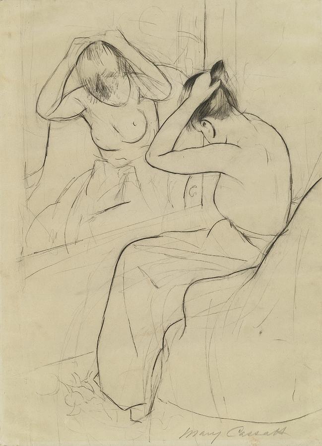 Nude Drawing - The Coiffure by Mary Cassatt