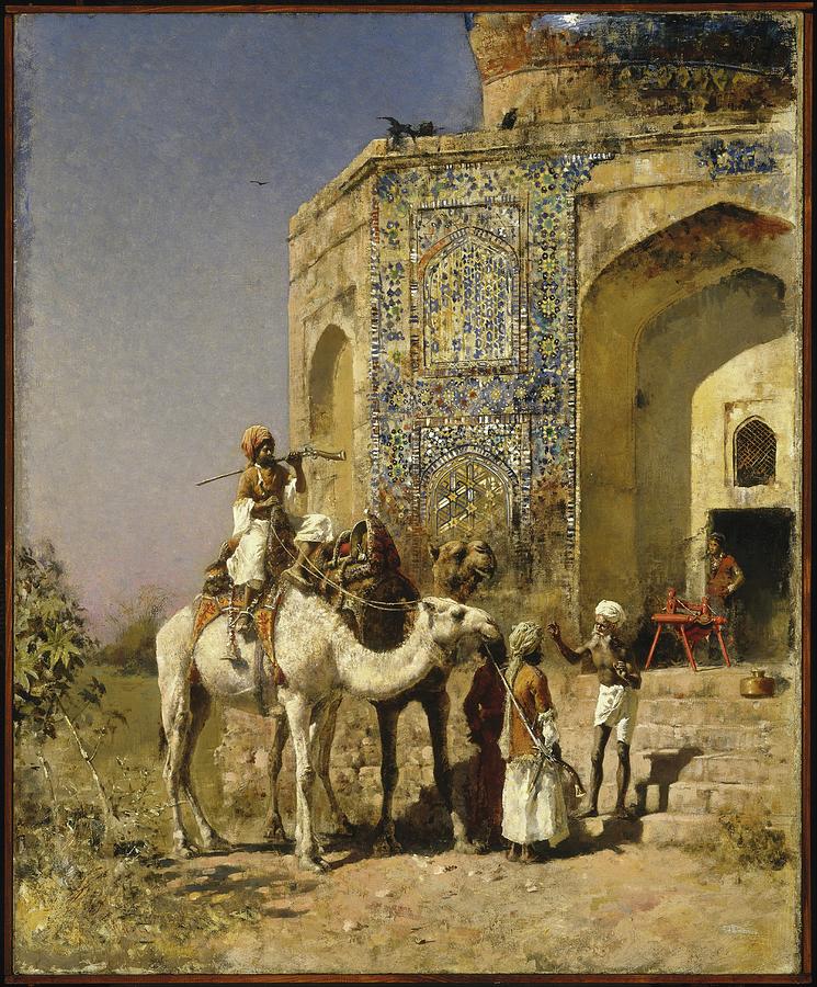 Camel Painting - The Old Blue-tiled Mosque Outside Of Delhi, India by Edwin Lord Weeks