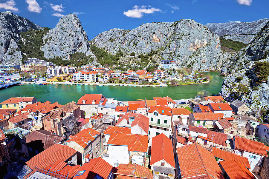 Town of Omis and Cetina river mouth panoramic view #6 Photograph by Brch Photography