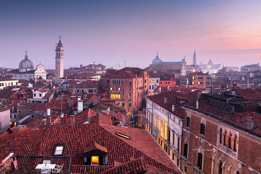 Sunset Photograph - Venice, Italy Rooftop Skyline #6 by Sean Pavone