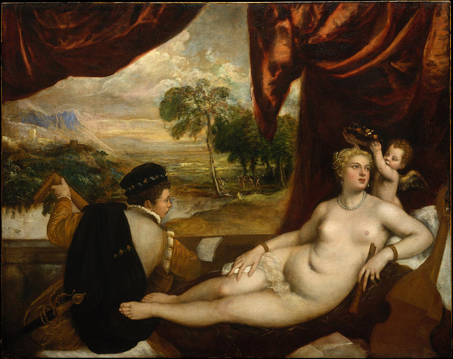 Titian Painting - Venus and the Lute Player #6 by Titian
