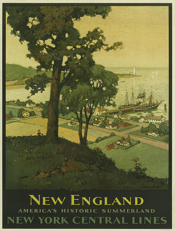 24x36 1955 New England Classic American Vintage Style Travel Poster 