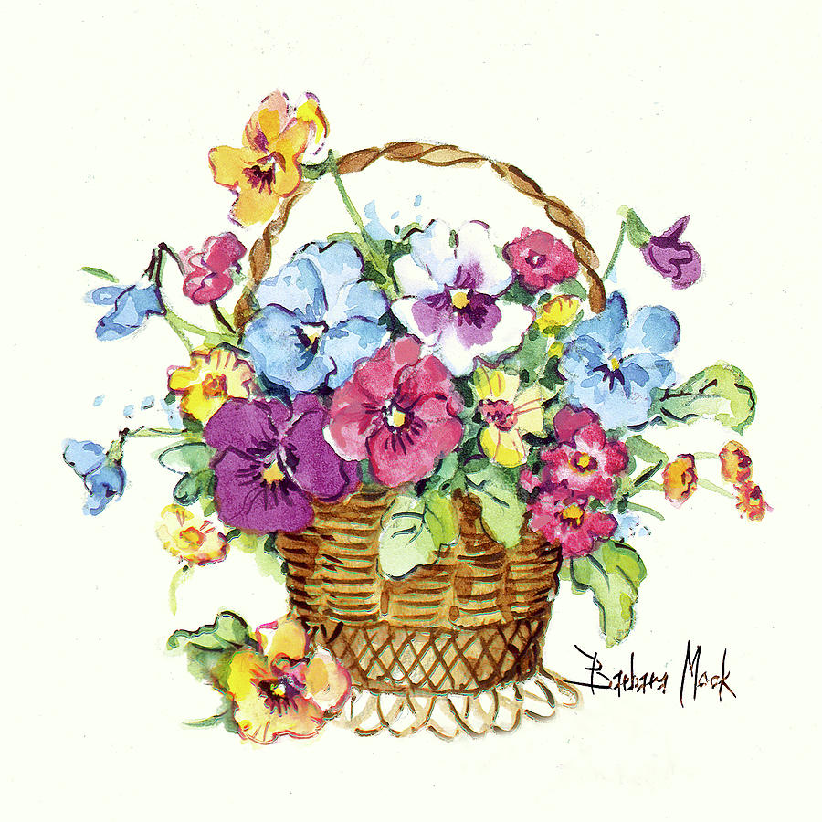 Nature Painting - 602 Pansy Basket Miniature by Barbara Mock