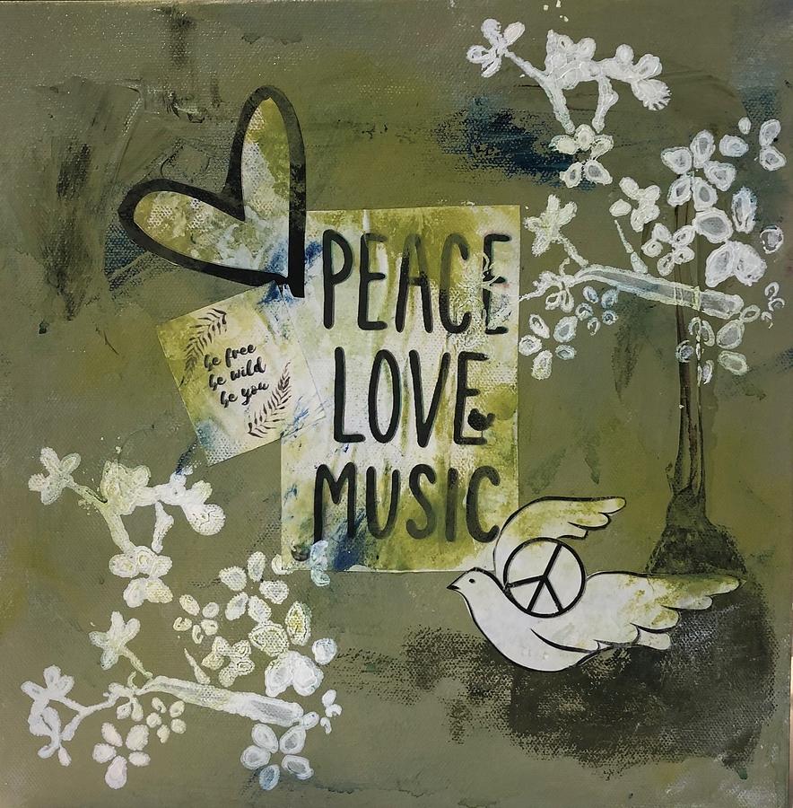 Peace Love Music Green #2 Mixed Media by Jamie Hoffman