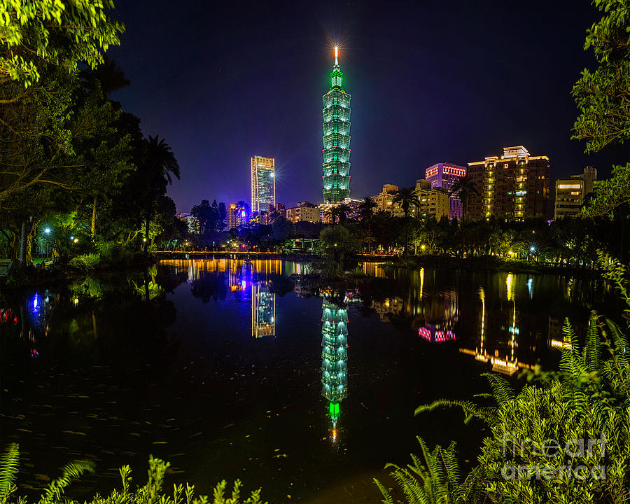 Taipei Night Reflection Zhongshan Park Photograph by Karen Jorstad | Pixels