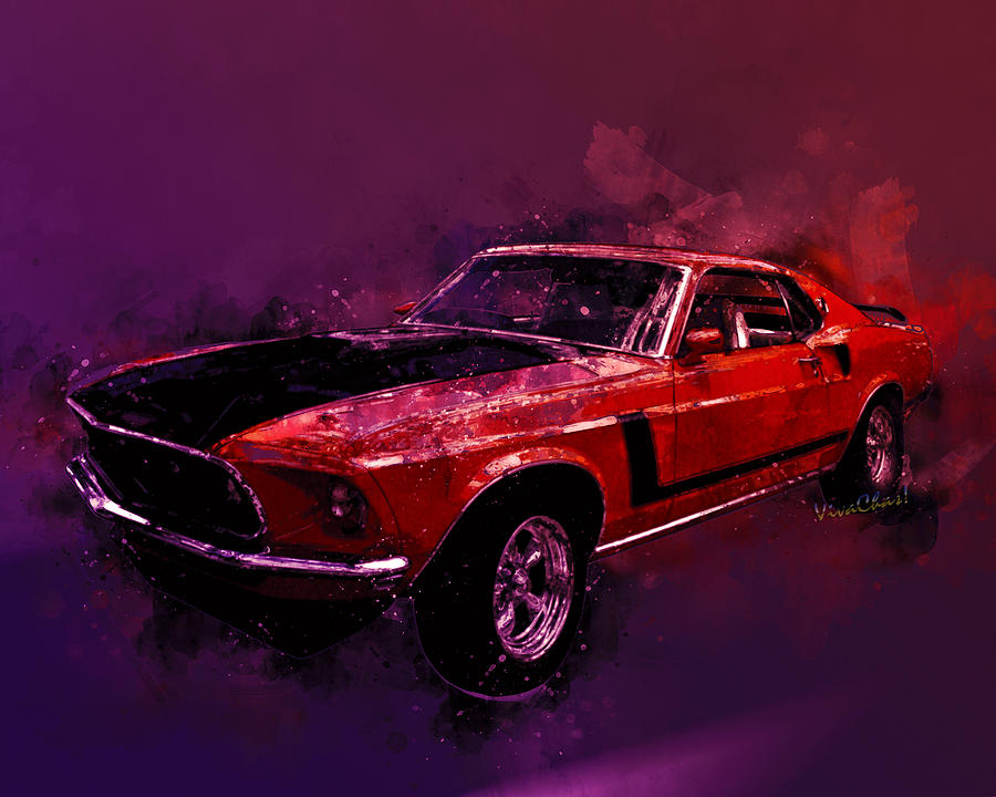 69 Mustang Mach 1 Watercolor Illustration by VivaChas Photograph by Chas Sinklier