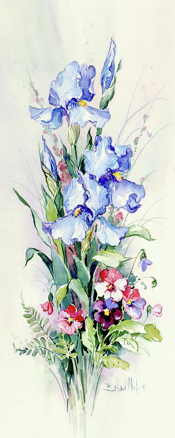 Nature Painting - 692 Iris And Pansy Panel by Barbara Mock