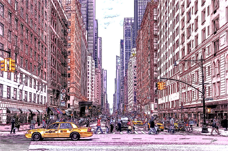 6th Avenue and Central Park South, Manhattan  - DWP185352 Drawing by Dean Wittle