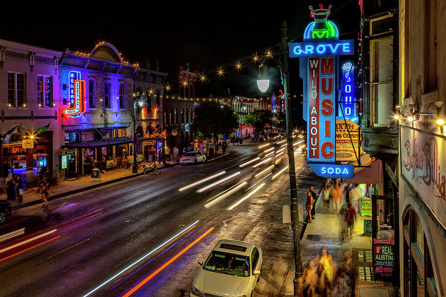 6th Street At Night, Austin, Texas Digital Art by Milton Photography