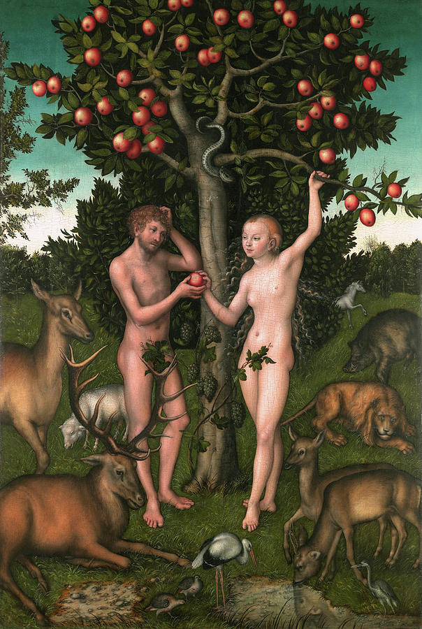 Animal Painting - Adam and Eve #7 by Lucas Cranach the Elder