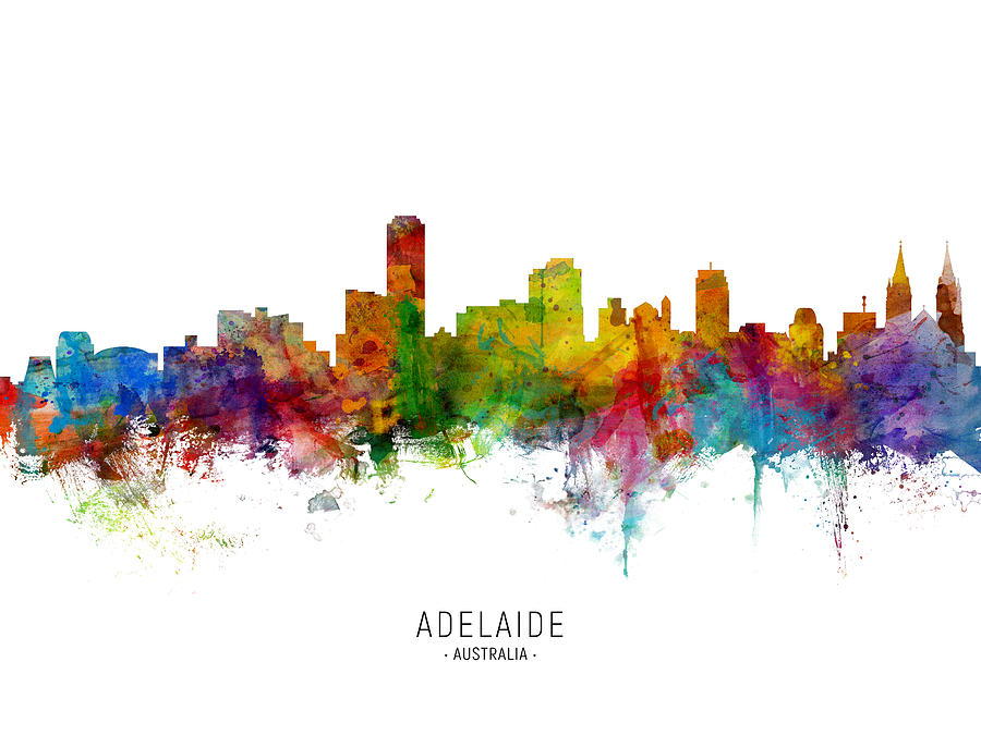 Skyline Digital Art - Adelaide Australia Skyline #7 by Michael Tompsett
