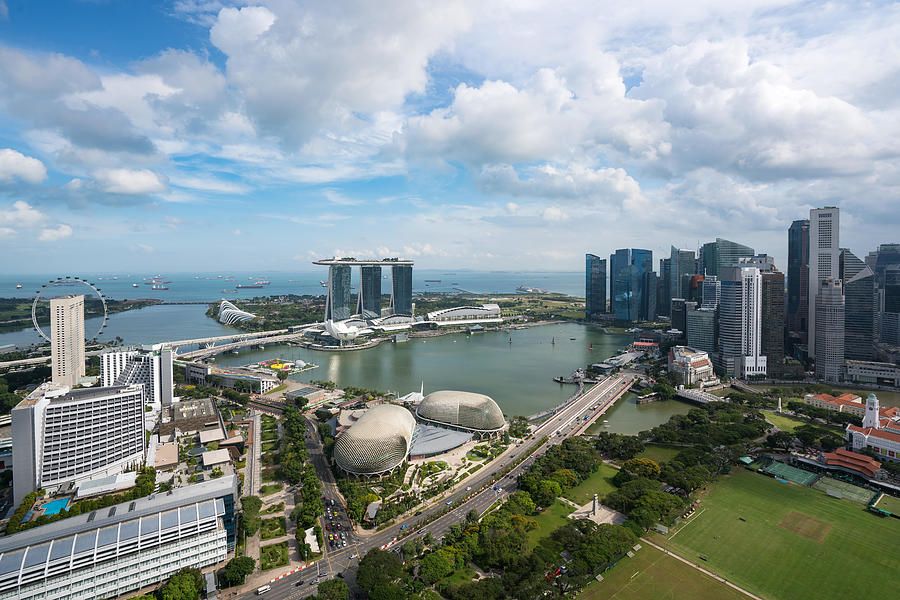 Landscape Photograph - Aerial View Of Singapore Business #7 by Prasit Rodphan