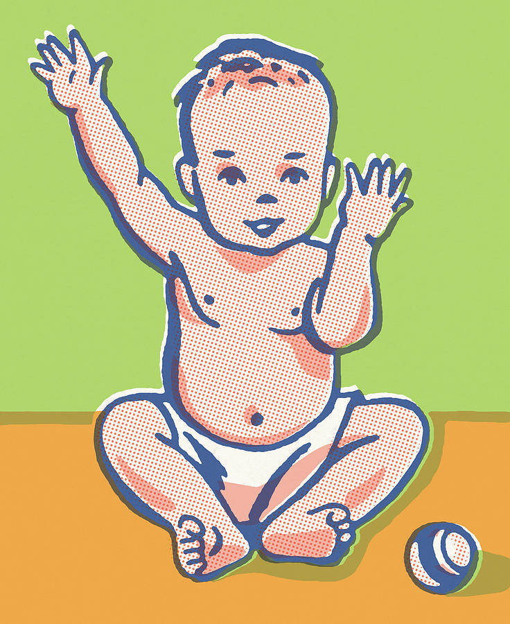 Vintage Drawing - Baby #7 by CSA Images