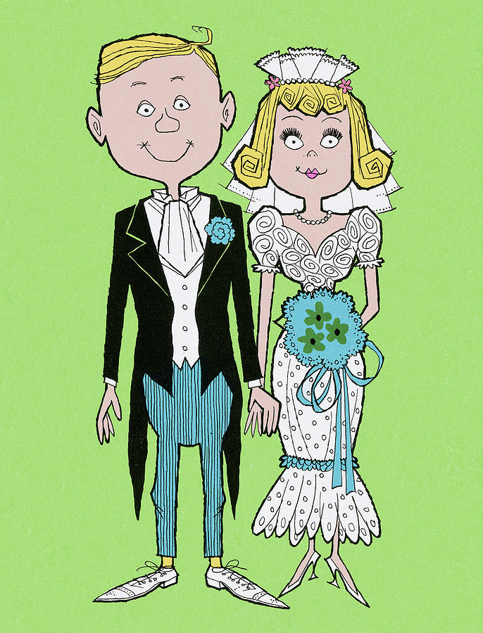 Vintage Drawing - Bride and Groom #7 by CSA Images