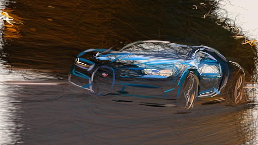 Bugatti Chiron Drawing #8 Digital Art by CarsToon Concept