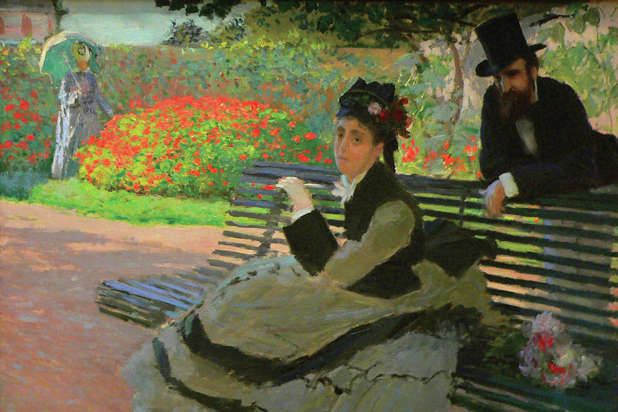 Camille Monet on a garden bench #7 Painting by Claude Monet
