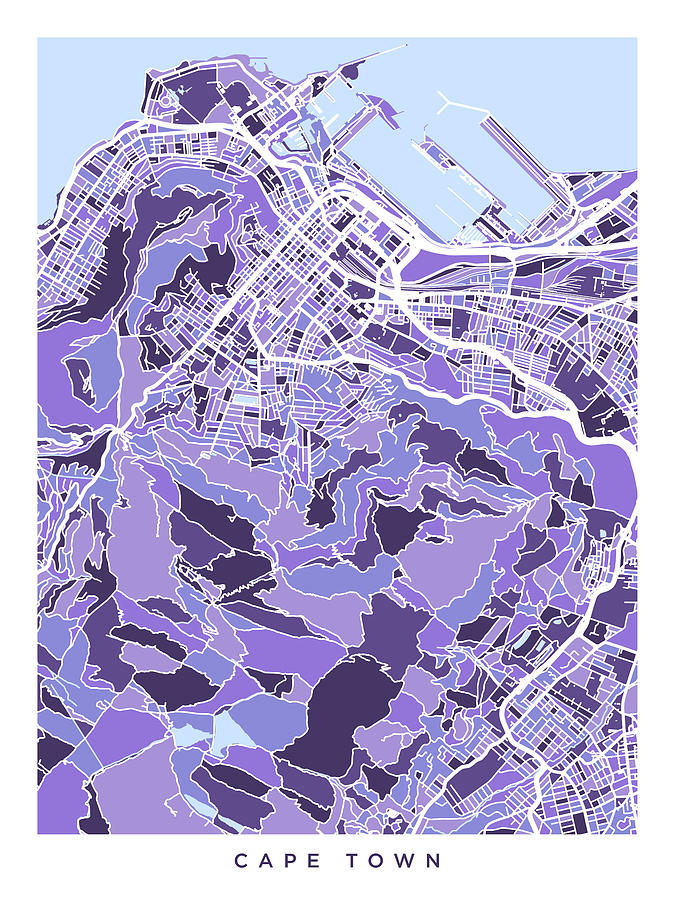 Cape Town South Africa City Street Map #7 Digital Art by Michael Tompsett