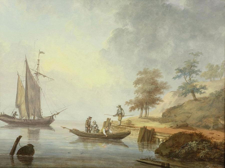 Coastal View With Ships Painting
