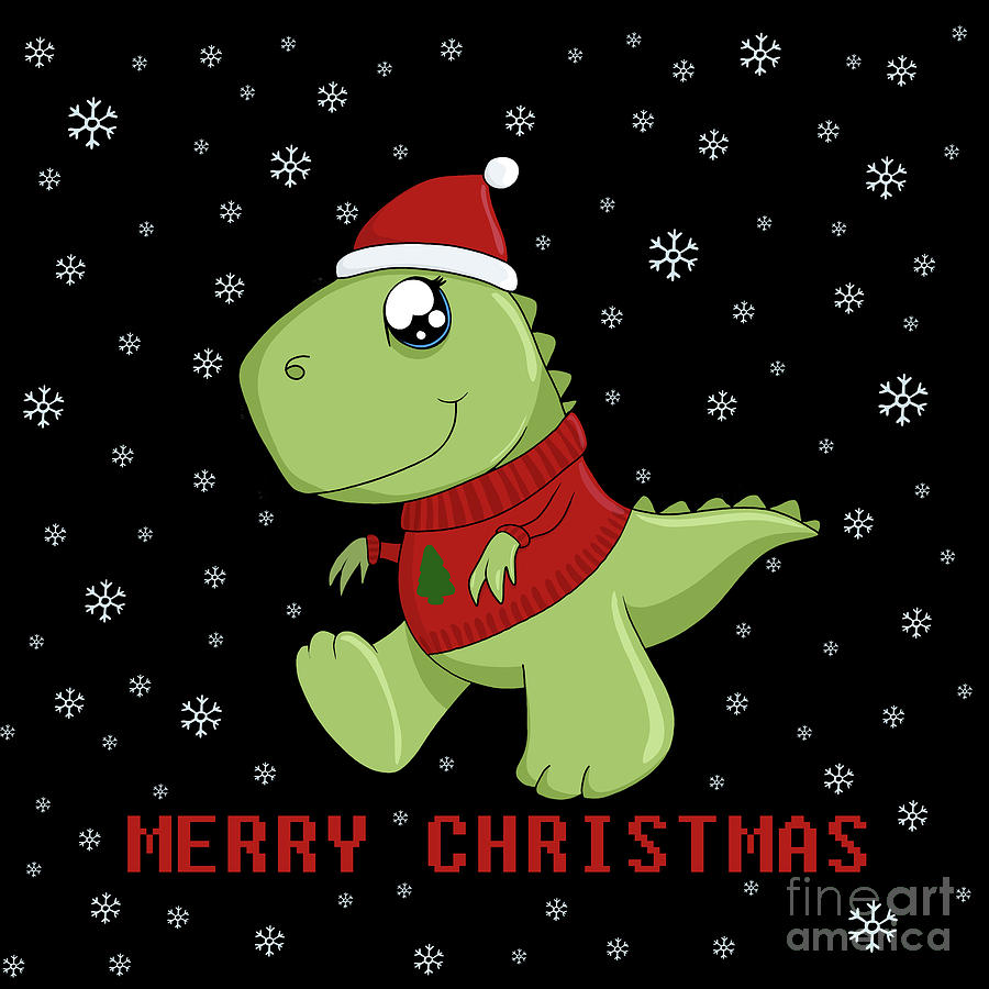 Cute Kawaii T-Rex - Chrismtas Digital Art by Valentina Hramov - Fine ...