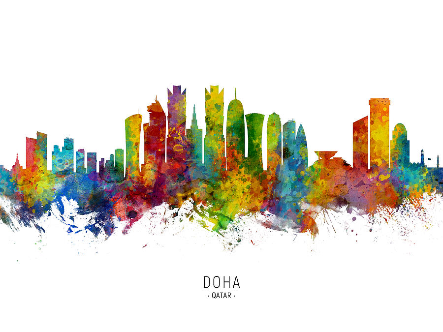 Skyline Digital Art - Doha Qatar Skyline #7 by Michael Tompsett