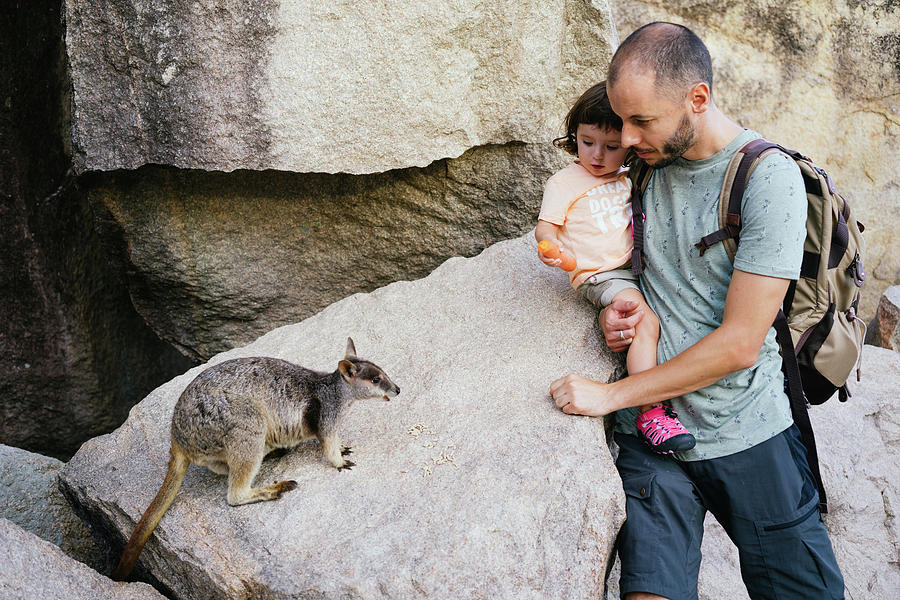Up Movie Photograph - Father And Toddler Daughter Feeding A Wallaby With Carrot In Australia #7 by Cavan Images