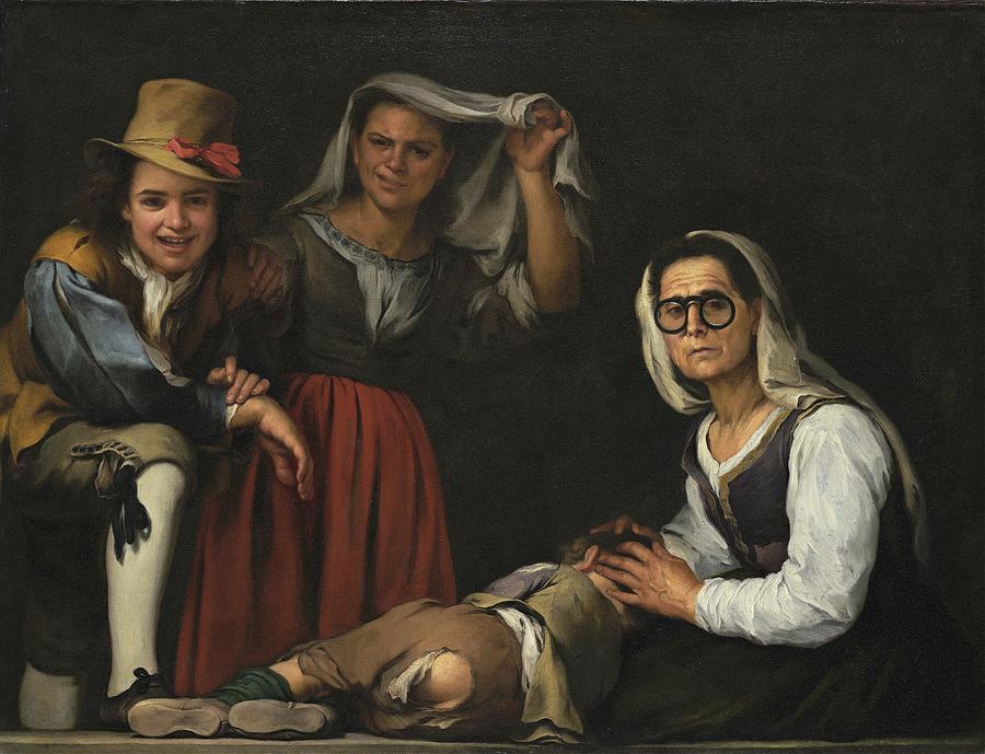 Four Figures On A Step Painting by Bartolome Esteban Murillo
