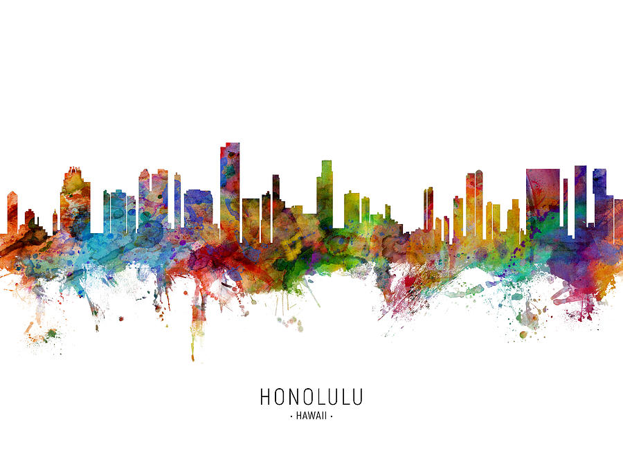 Honolulu Digital Art - Honolulu Hawaii Skyline #7 by Michael Tompsett