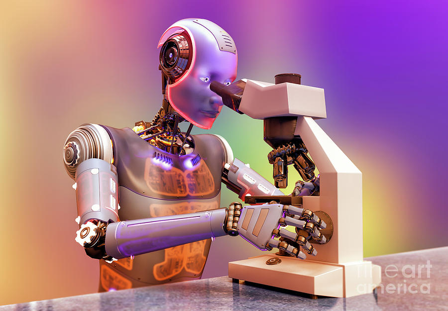 Humanoid Robot Working With Microscope #7 Photograph by Kateryna Kon/science Photo Library