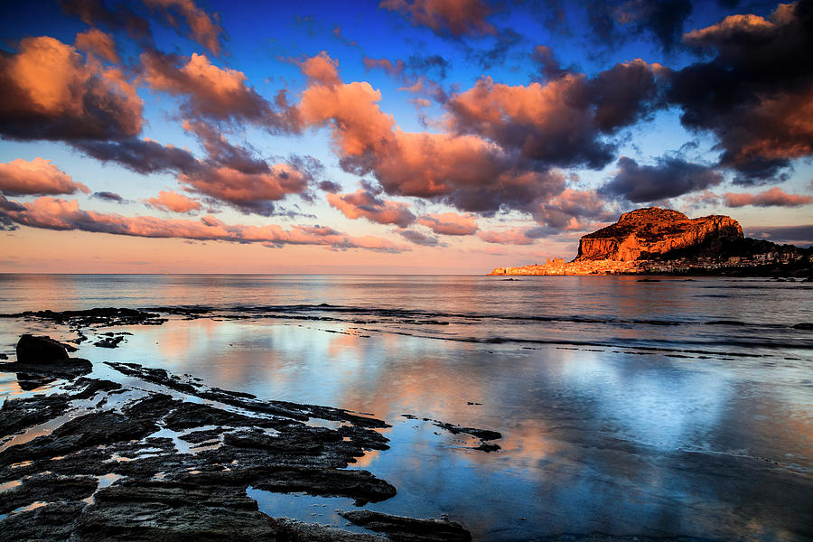 Italy, Sicily, Palermo District, Mediterranean Sea, Tyrrhenian Sea, Cefalu, View At Sunset #7 Digital Art by Antonino Bartuccio