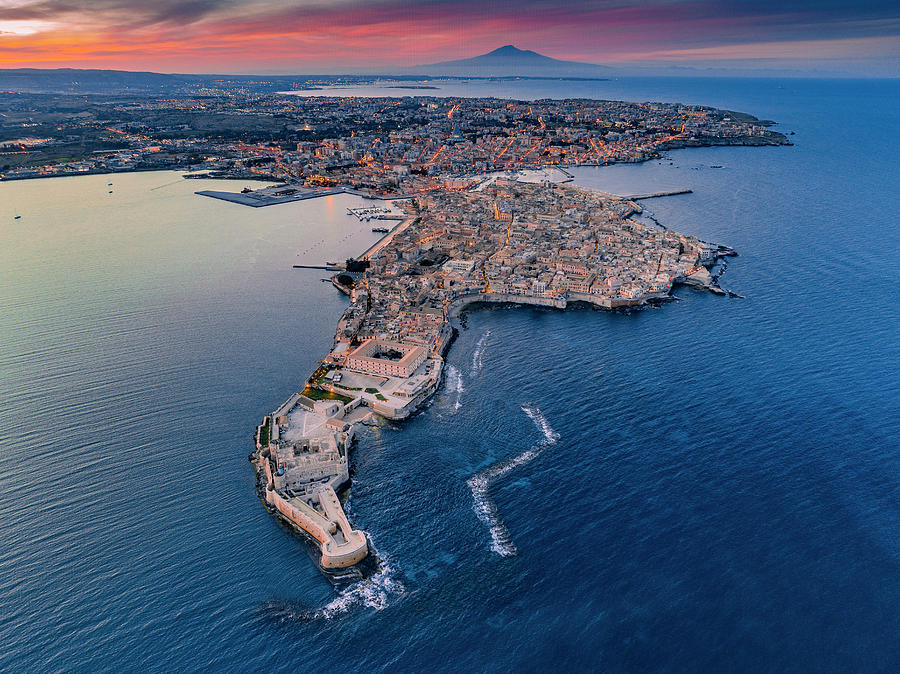 Italy, Sicily, Siracusa District, Siracusa, Ortigia, Mediterranean Sea, The Island Of Ortigia Seen From Above #7 Digital Art by Antonino Bartuccio