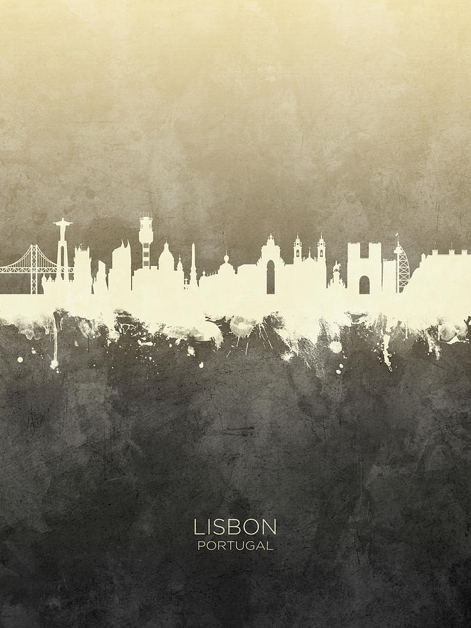 Skyline Digital Art - Lisbon Portugal Skyline #7 by Michael Tompsett