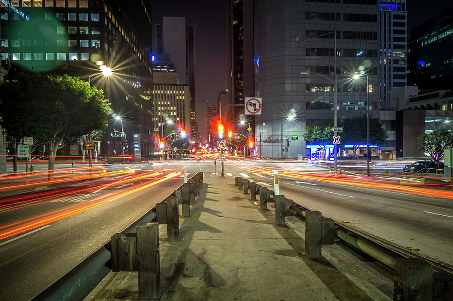 Los Angeles california city downtown at night #7 Photograph by Alex Grichenko