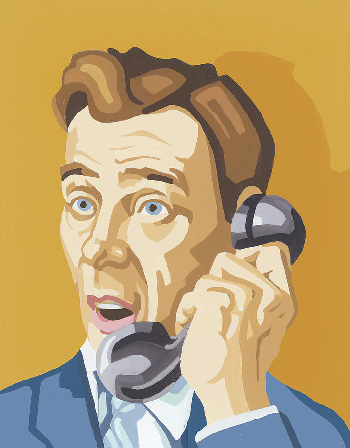 Vintage Drawing - Man Talking on the Telephone #7 by CSA Images
