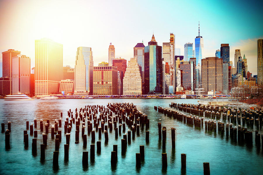 New York City, Downtown Manhattan Seen From Brooklyn #7 Digital Art by Lumiere