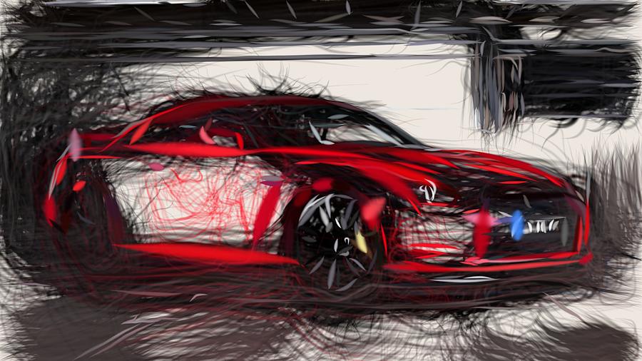 Nissan GT R Black Edition Draw Digital Art by CarsToon Concept - Fine ...