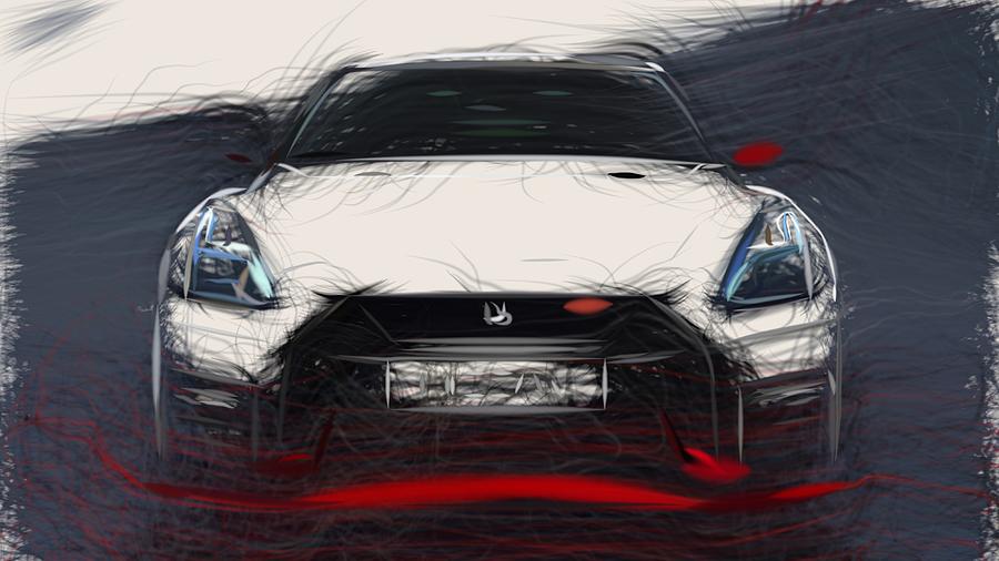 Nissan GT R Drawing Digital Art by CarsToon Concept