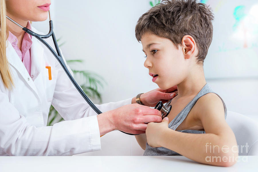 Doctor Photograph - Paediatrician Examining Boy With Stethoscope #7 by Microgen Images/science Photo Library