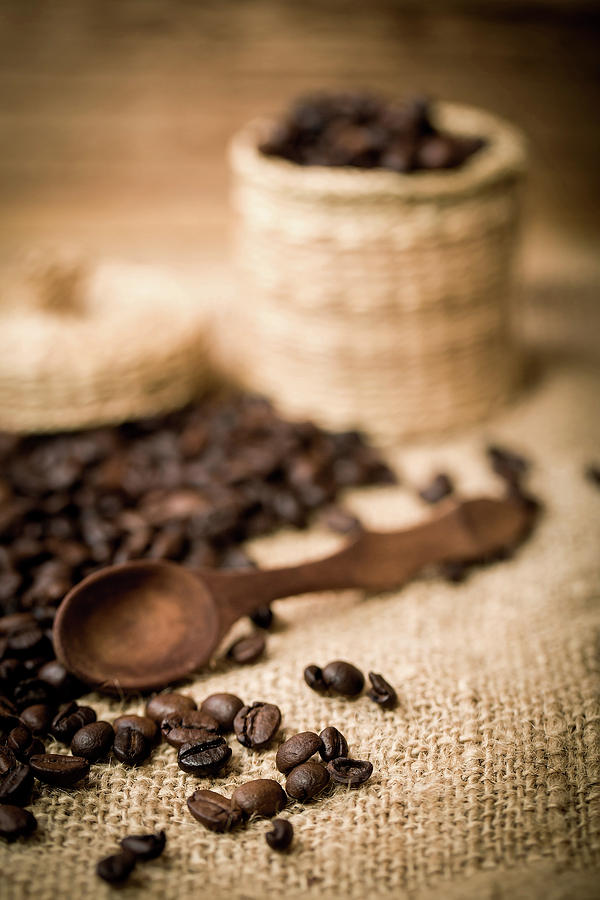 Coffee Photograph - Pile Of Fresh And Bio Aromatic Coffee Beans And Spoon #7 by Artush Foto