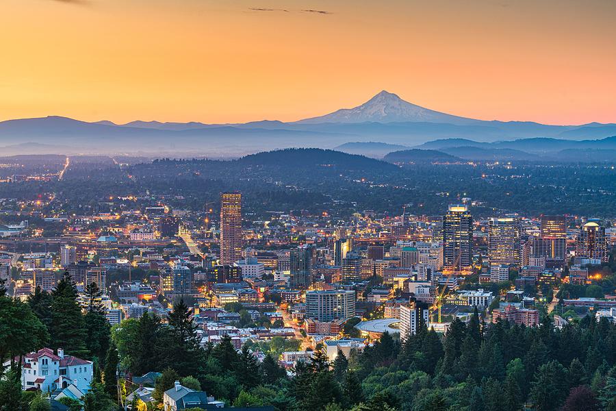 Portland Photograph - Portland, Oregon, Usa Skyline At Dusk #7 by Sean Pavone